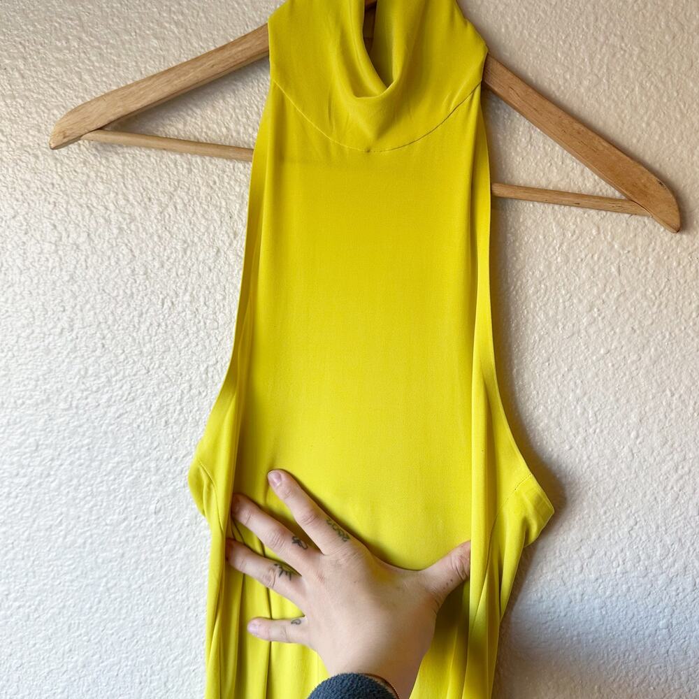Norma Kamali Halter Turtle Side SlitCowl Neck Fishtail Maxi Dress Chartreuse XXS - Picture 5 of 10